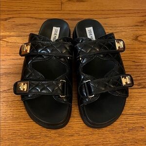 Steve Madden Black Quilted Slides with Gold Buckles